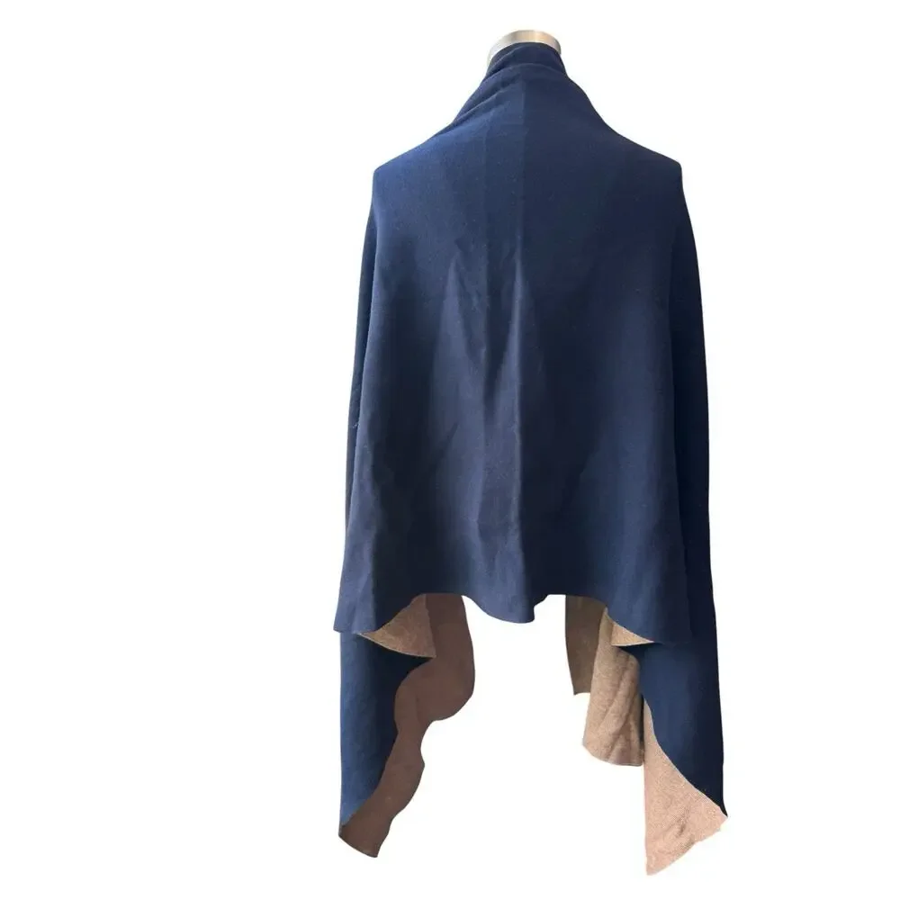 NWT Chicos 4 Way Reversible Wrap Cardigan Jacket Navy Khaki Tan Pouch One Size